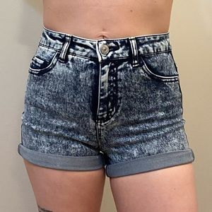 High Waist Acid Wash Shorts